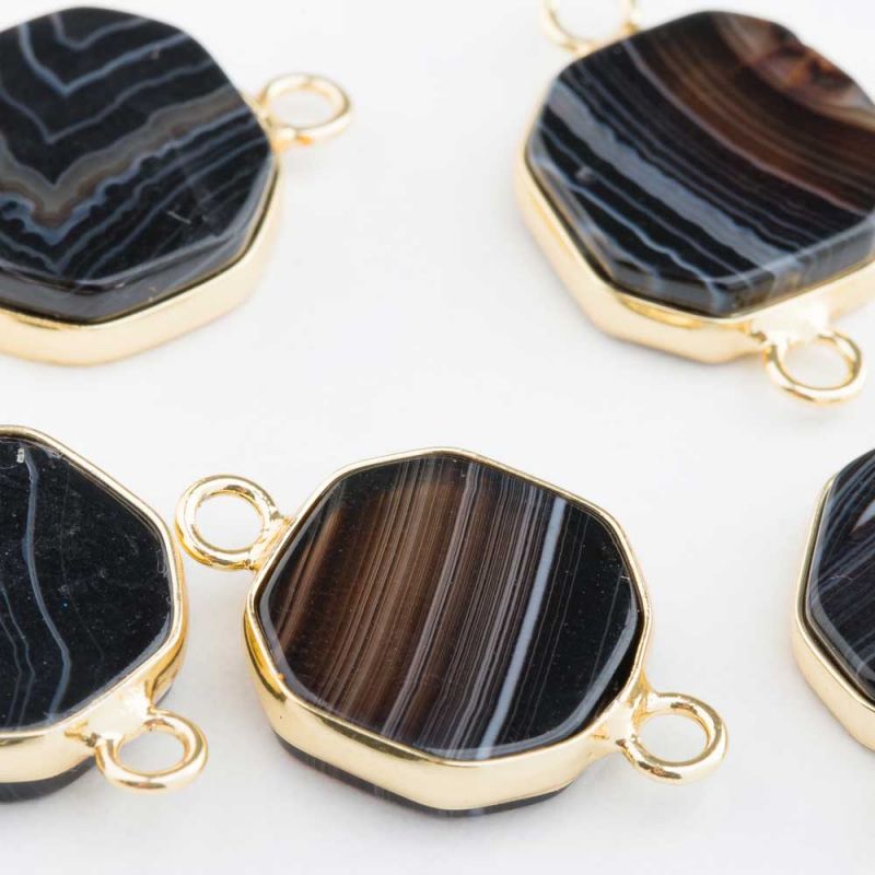 Agat dantela negru link octogon 13x21 mm auriu - magazinuldepietre.ro